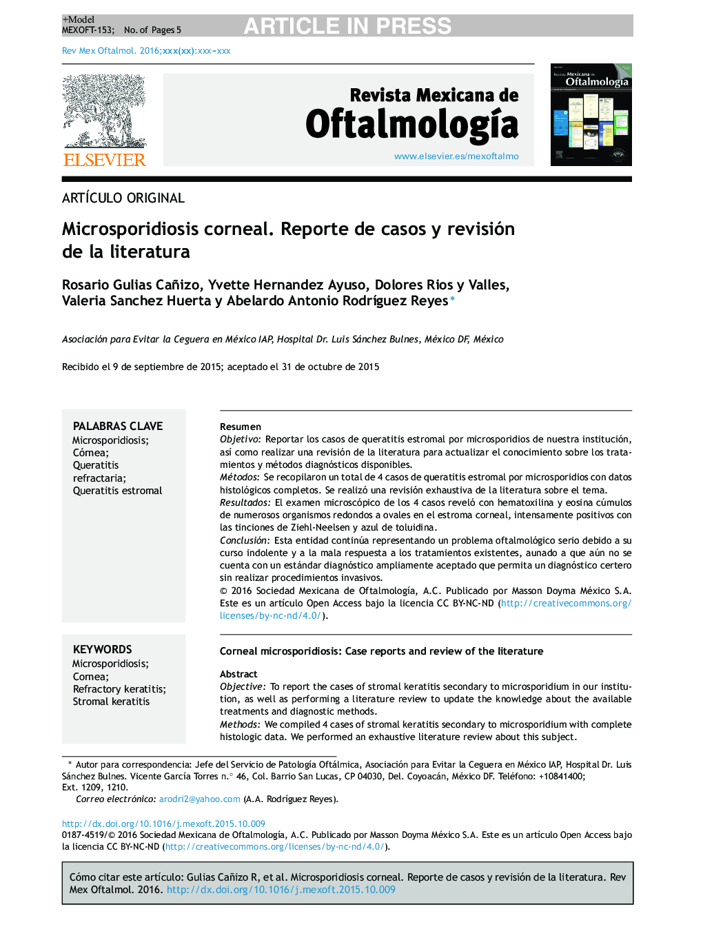 Microsporidiosis corneal. Reporte de casos y revisión de la literatura