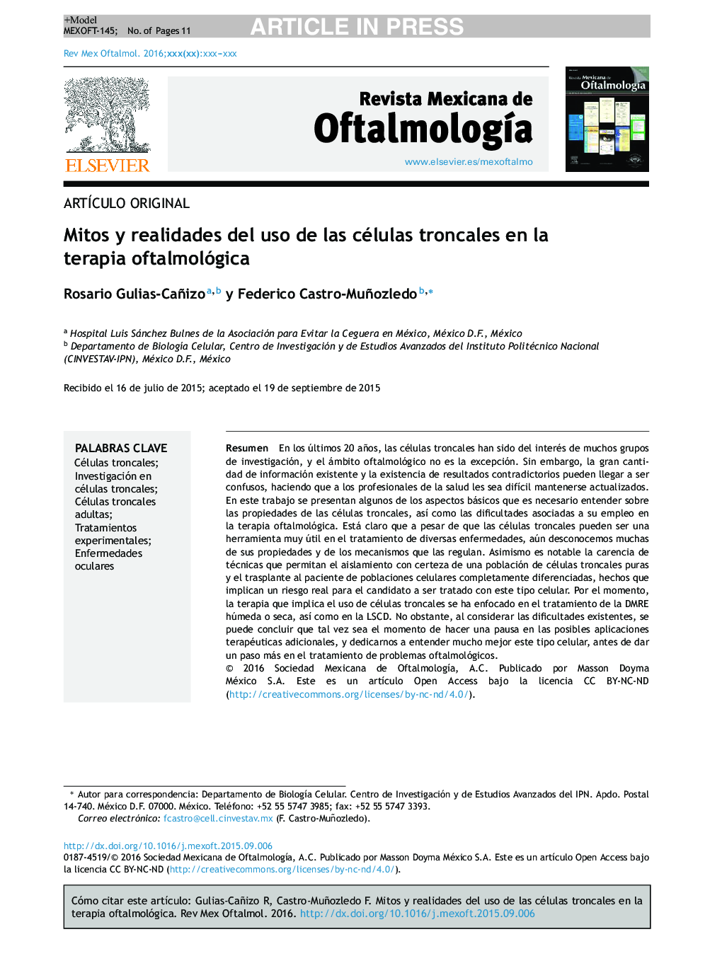 Mitos y realidades del uso de las células troncales en la terapia oftalmológica