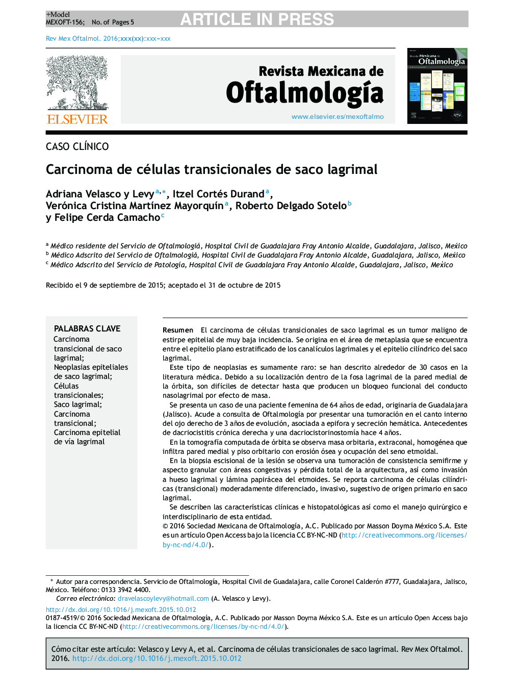 Carcinoma de células transicionales de saco lagrimal