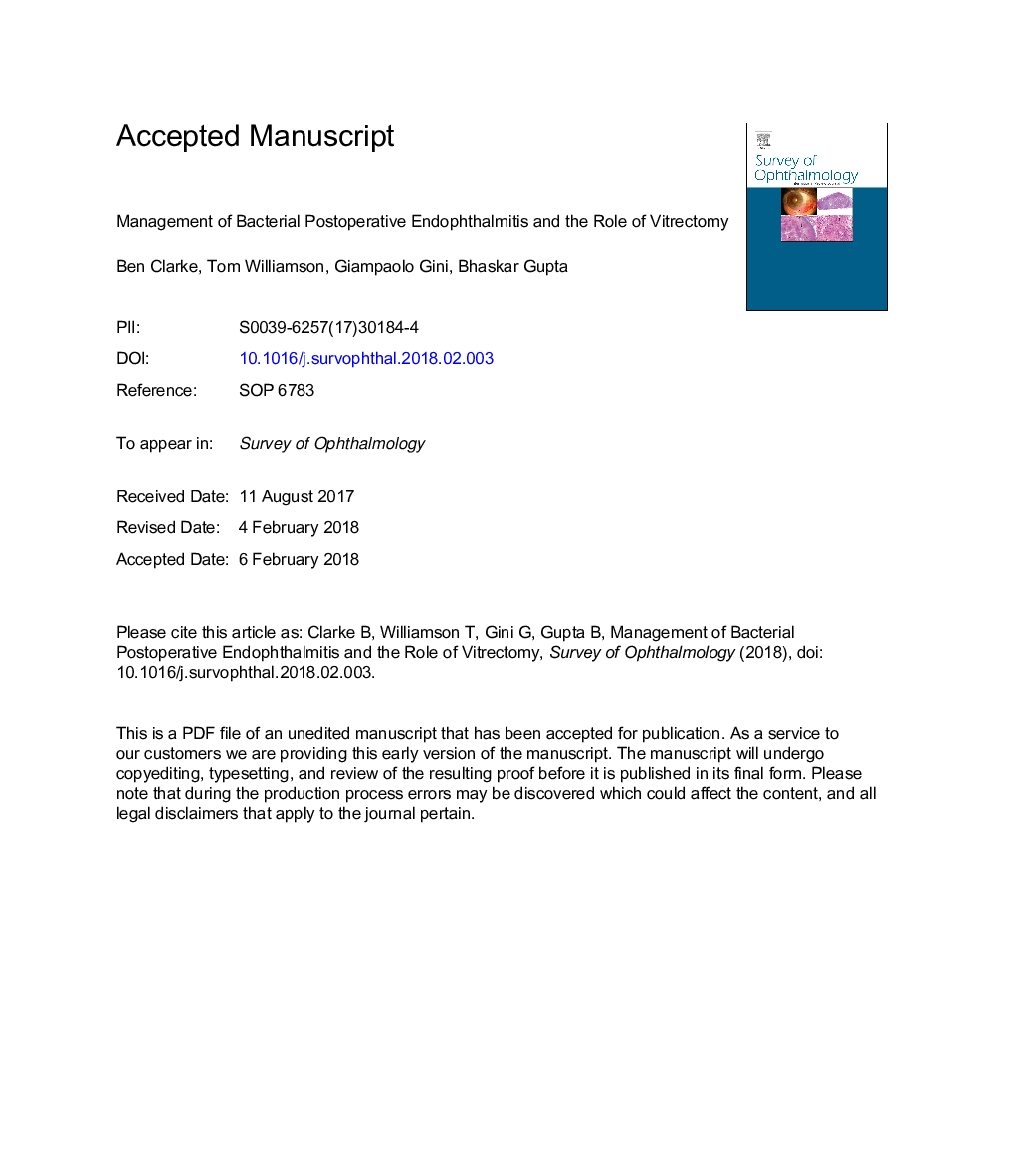 Management of bacterial postoperative endophthalmitis and the role of vitrectomy