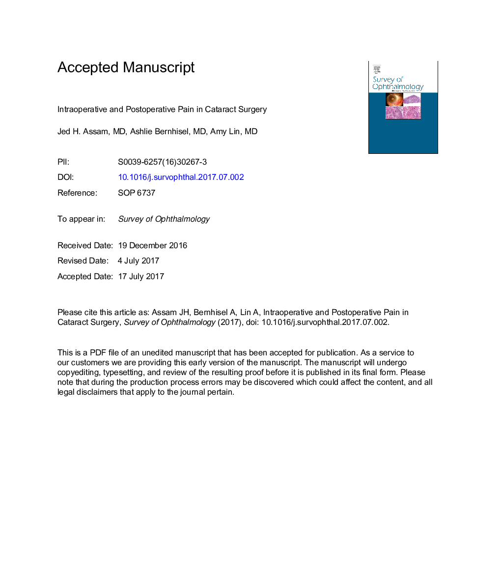 Intraoperative and postoperative pain in cataract surgery