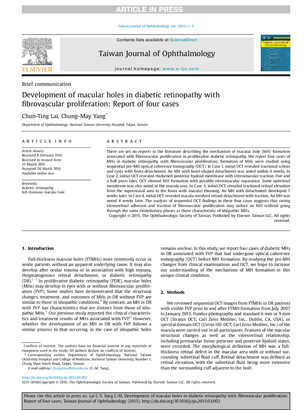 Development of macular holes in diabetic retinopathy with fibrovascular proliferation: Report of four cases