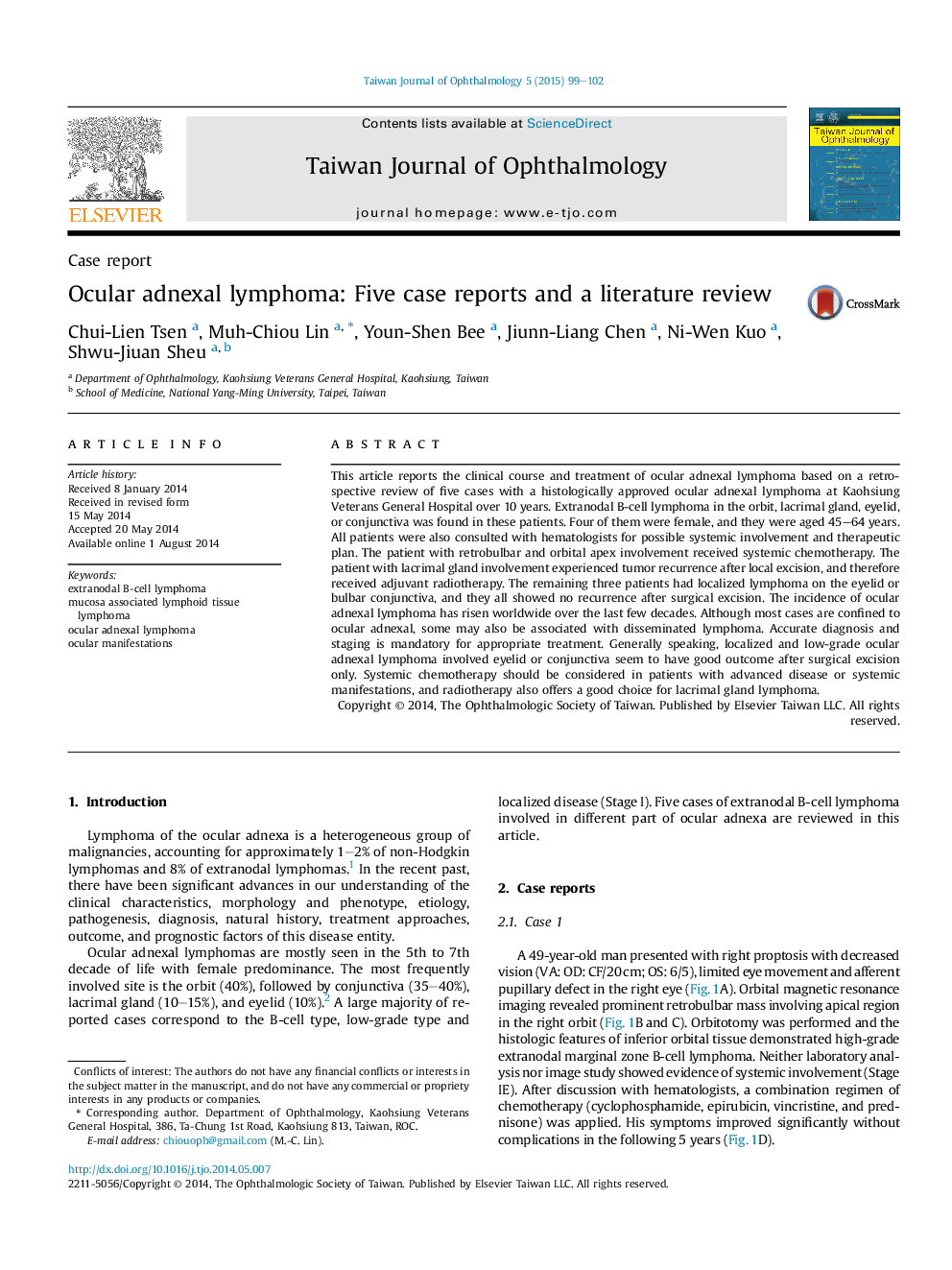 Ocular adnexal lymphoma: Five case reports and a literature review