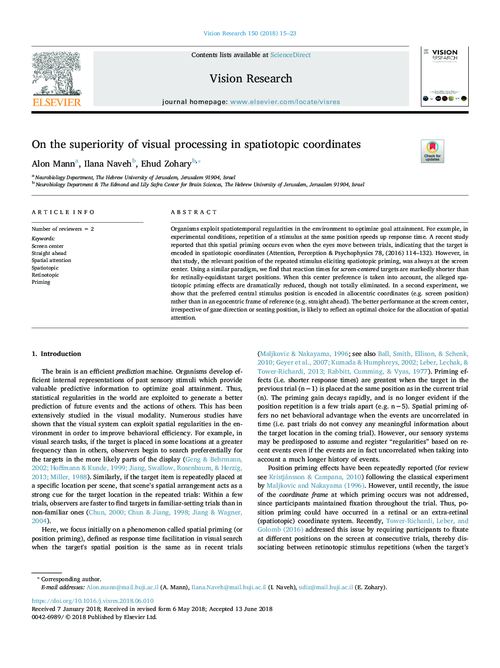 On the superiority of visual processing in spatiotopic coordinates