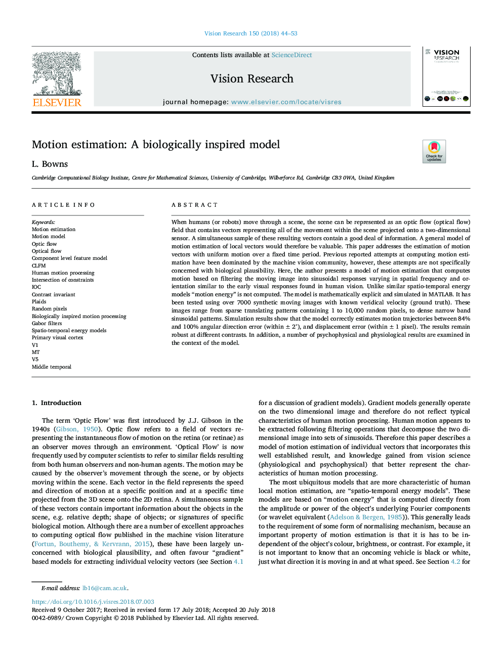 Motion estimation: A biologically inspired model