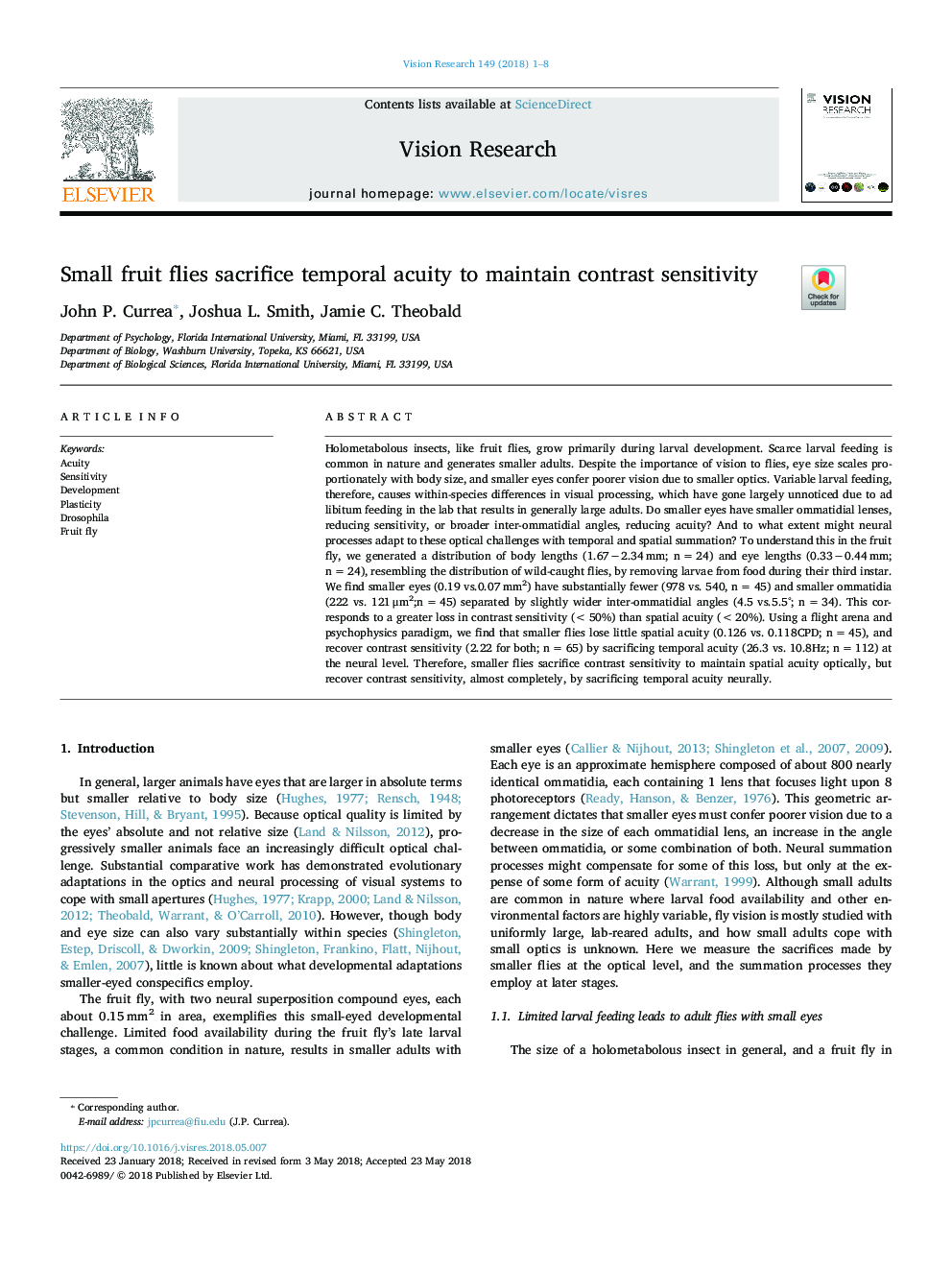 Small fruit flies sacrifice temporal acuity to maintain contrast sensitivity