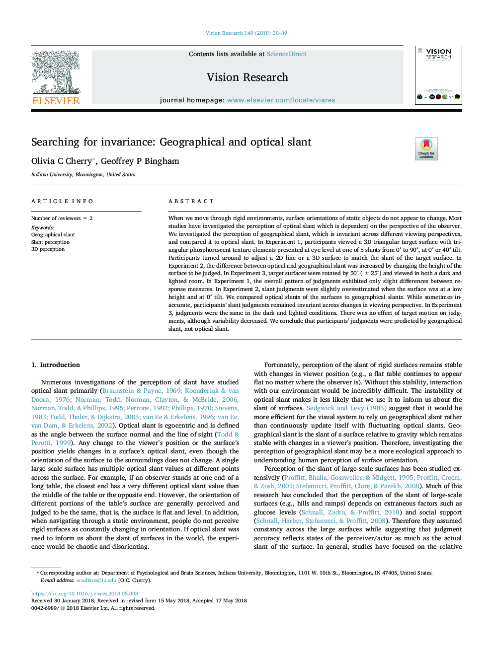 Searching for invariance: Geographical and optical slant