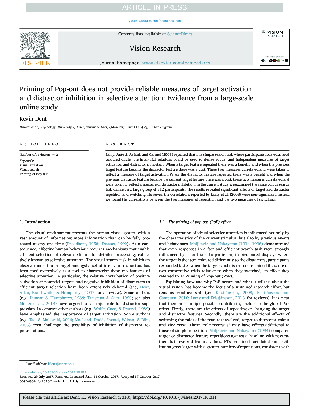 Priming of Pop-out does not provide reliable measures of target activation and distractor inhibition in selective attention: Evidence from a large-scale online study