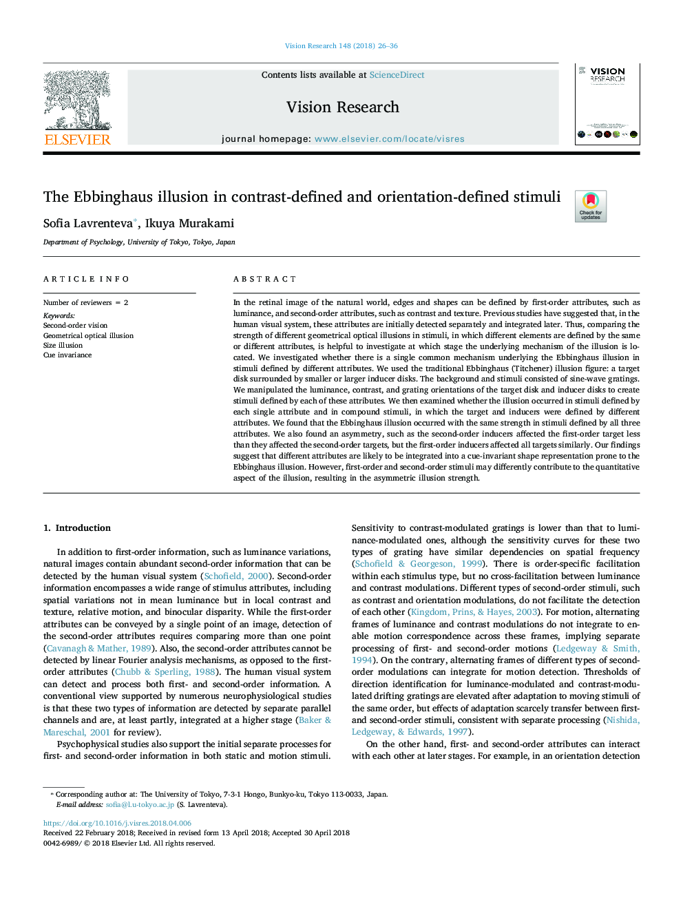 The Ebbinghaus illusion in contrast-defined and orientation-defined stimuli