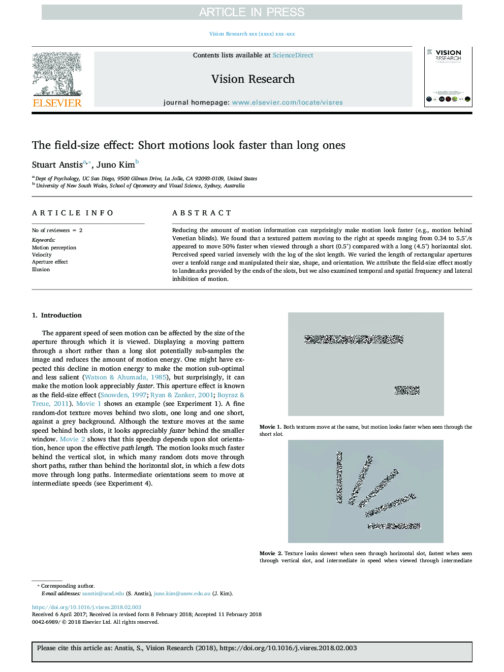 The field-size effect: Short motions look faster than long ones