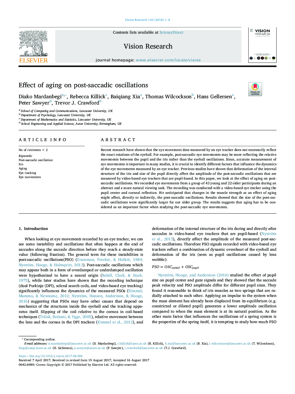 Effect of aging on post-saccadic oscillations