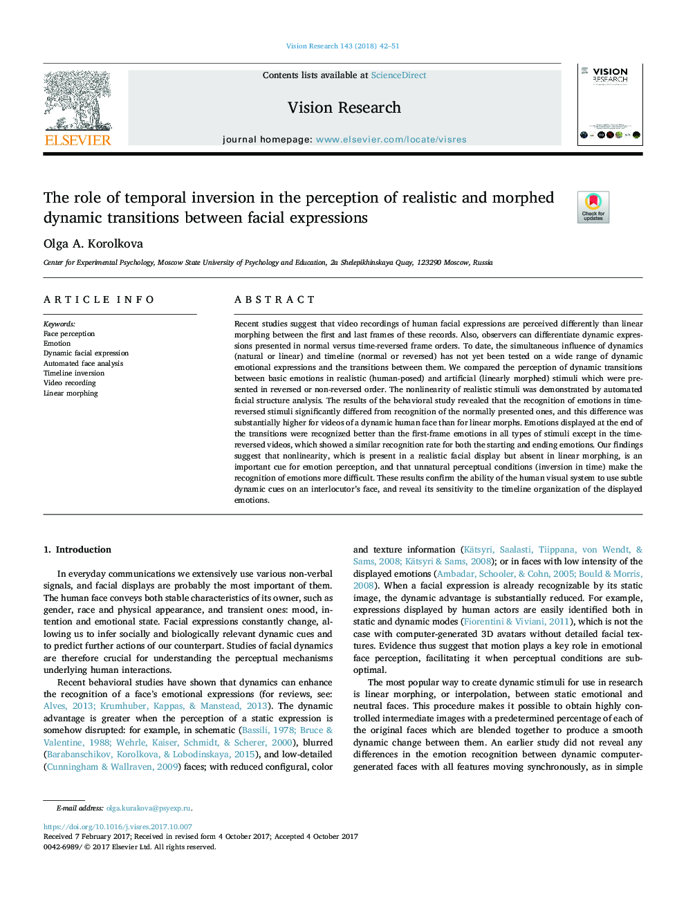 The role of temporal inversion in the perception of realistic and morphed dynamic transitions between facial expressions