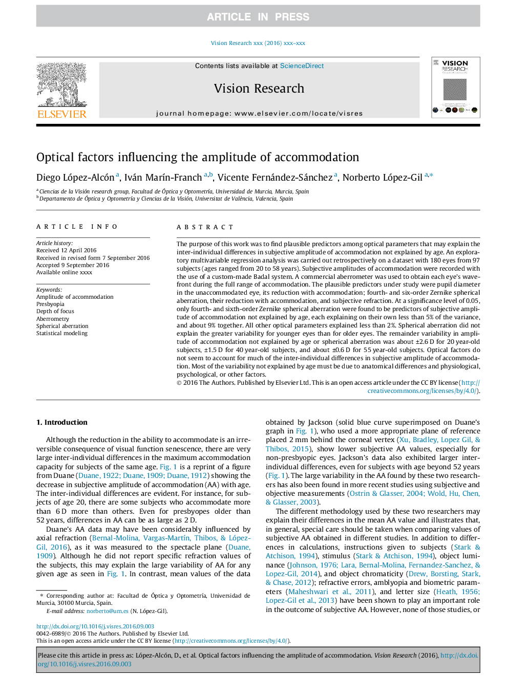 Optical factors influencing the amplitude of accommodation