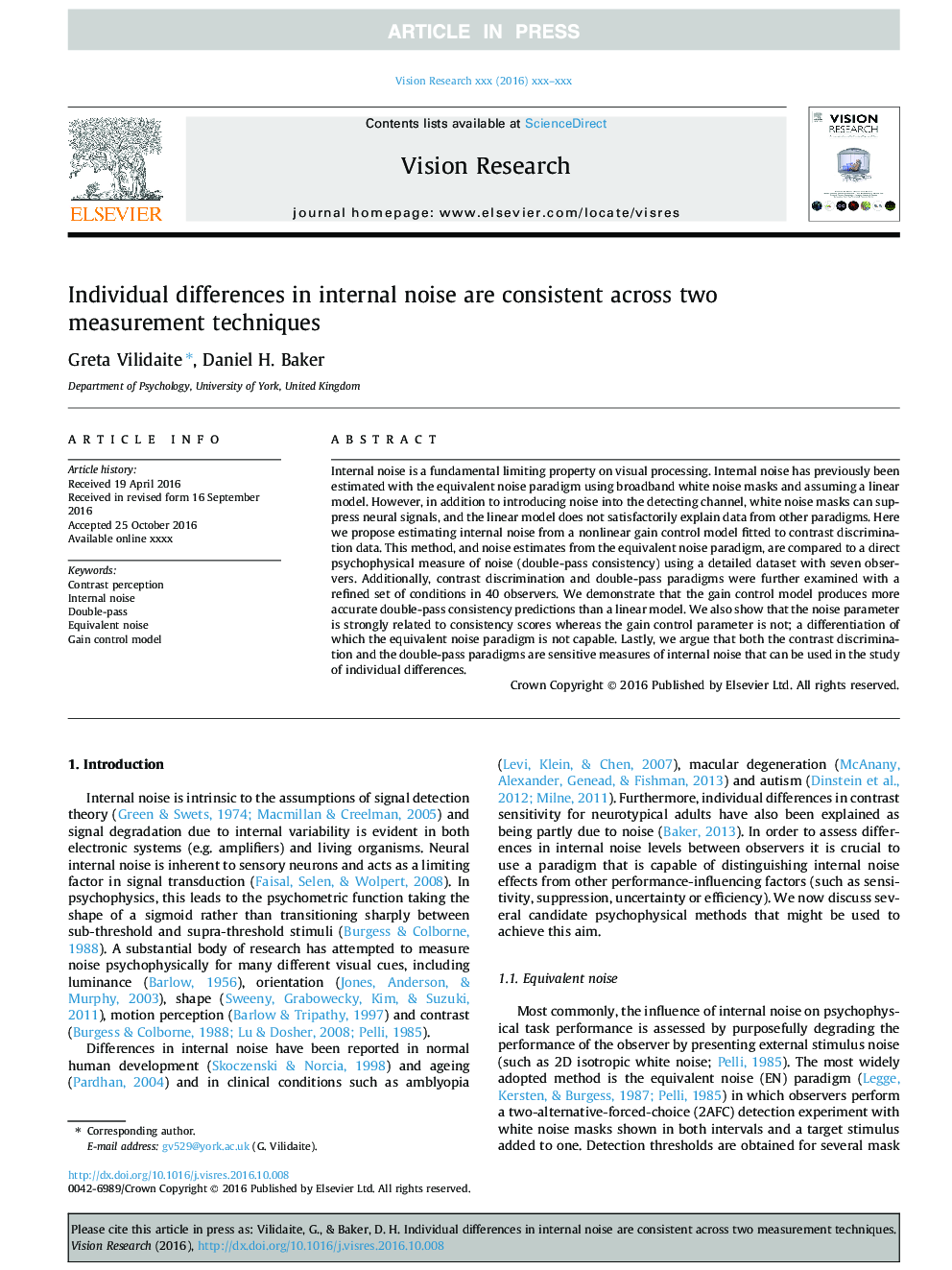 Individual differences in internal noise are consistent across two measurement techniques