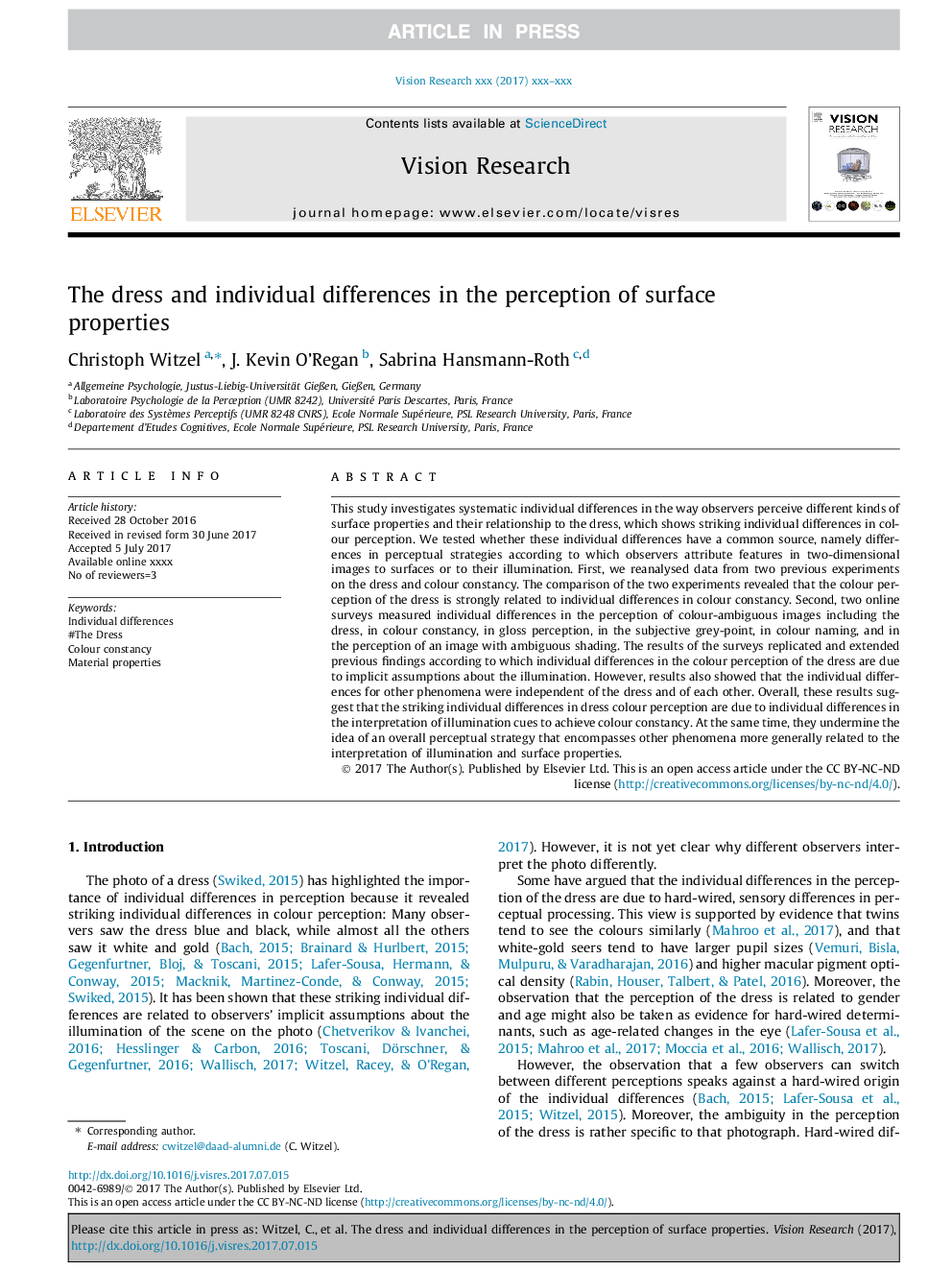 The dress and individual differences in the perception of surface properties