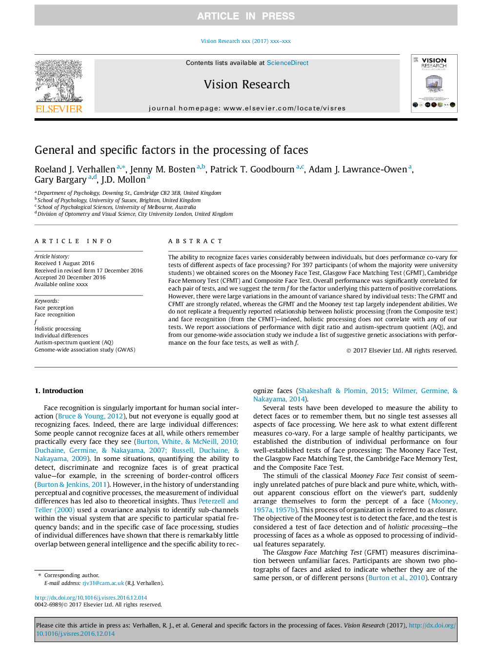 General and specific factors in the processing of faces