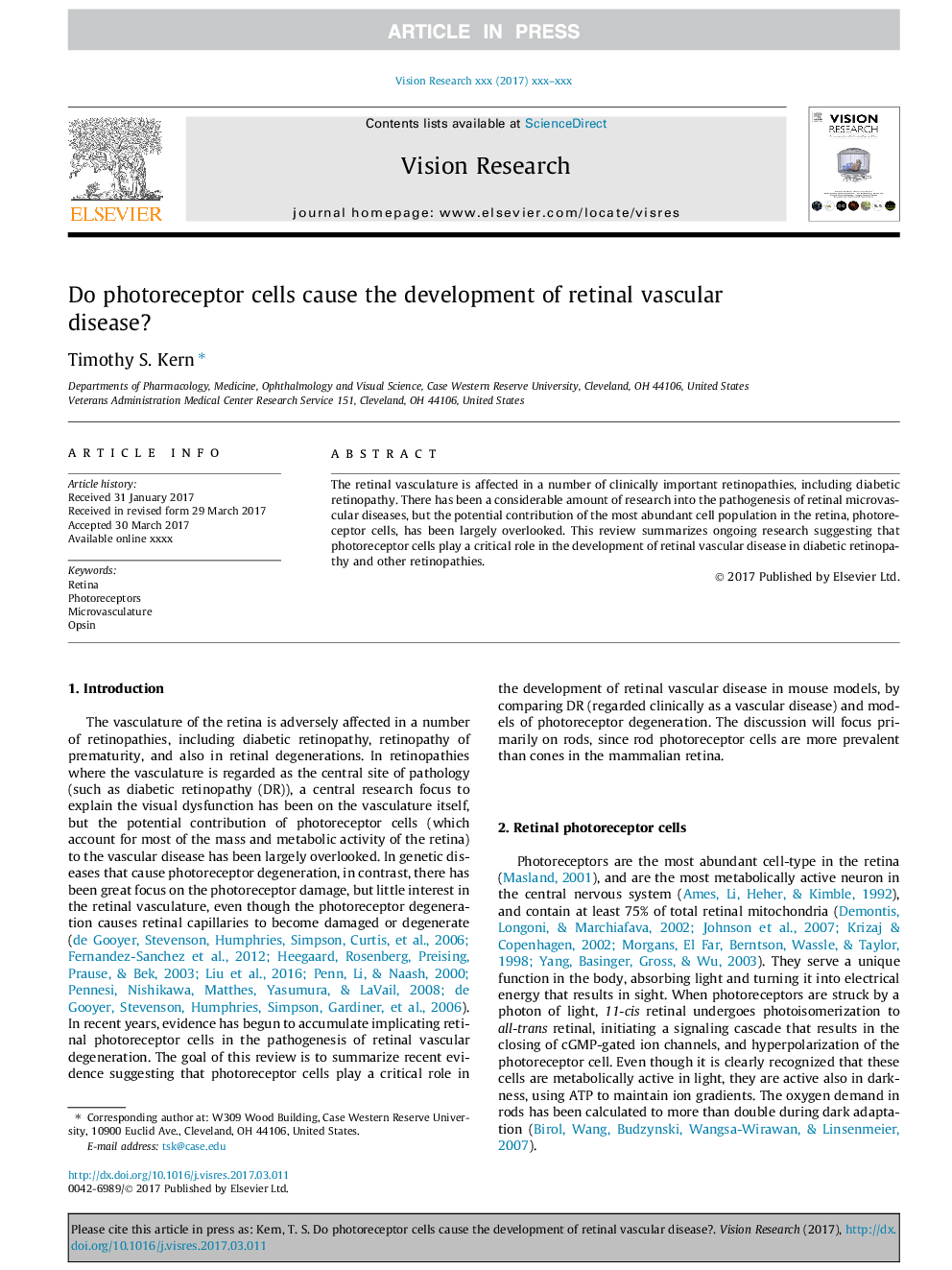 Do photoreceptor cells cause the development of retinal vascular disease?