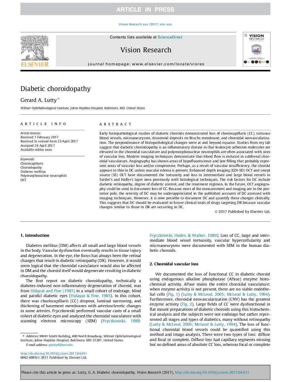 Diabetic choroidopathy