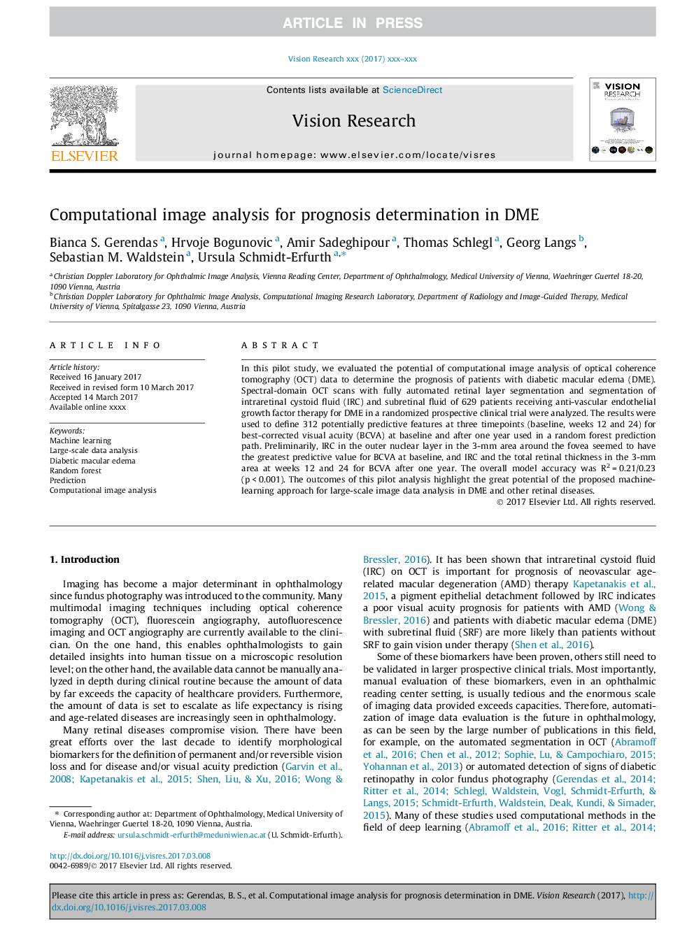 Computational image analysis for prognosis determination in DME