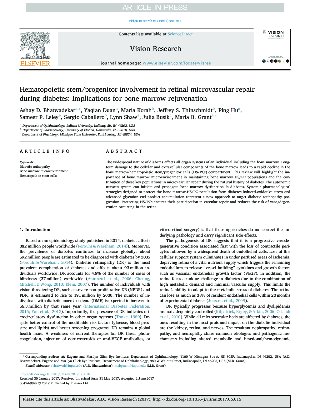 Hematopoietic stem/progenitor involvement in retinal microvascular repair during diabetes: Implications for bone marrow rejuvenation