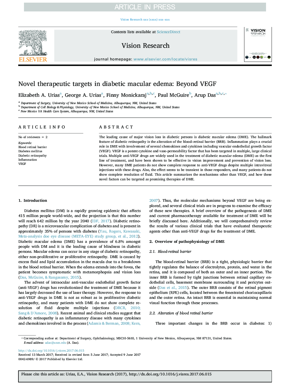 Novel therapeutic targets in diabetic macular edema: Beyond VEGF