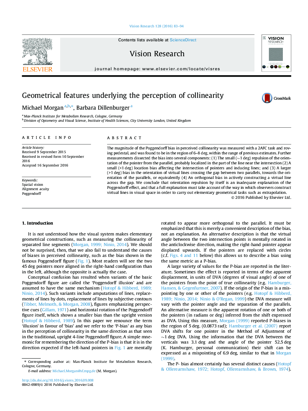 Geometrical features underlying the perception of collinearity