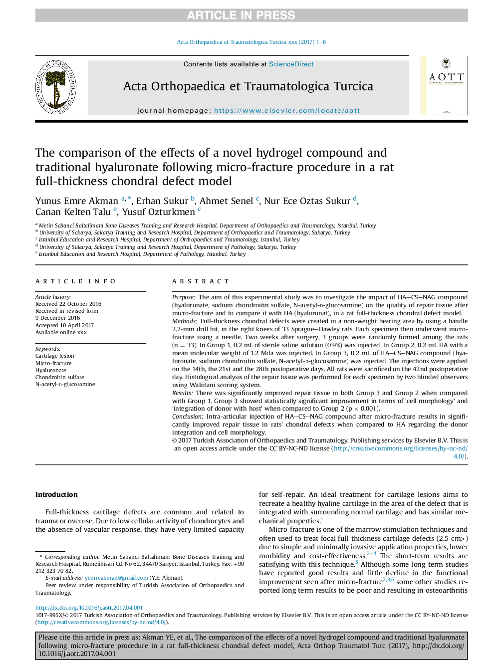 مقایسه اثرات یک ترکیب هیدروژل جدید و هیالورونات سنتی با استفاده از روش شکستگی میکرو در یک مدل نقص کلسترول ضخیم موش صحرایی 