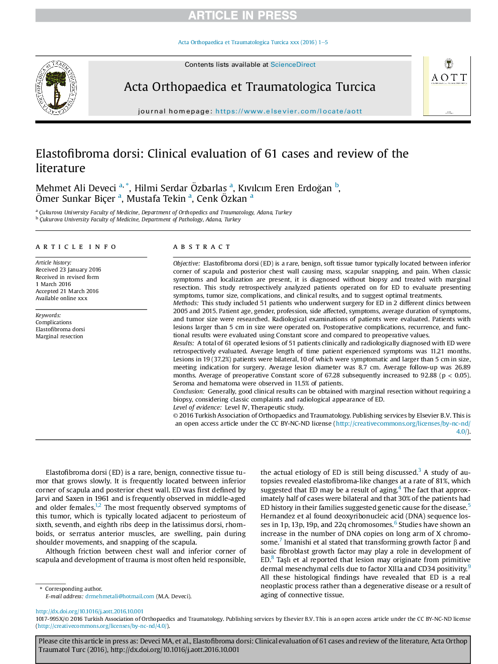 Elastofibroma dorsi: Clinical evaluation of 61 cases and review of the literature