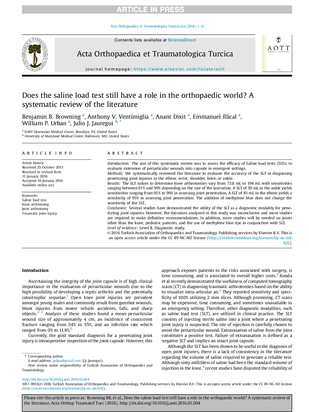 Does the saline load test still have a role in the orthopaedic world? A systematic review of the literature