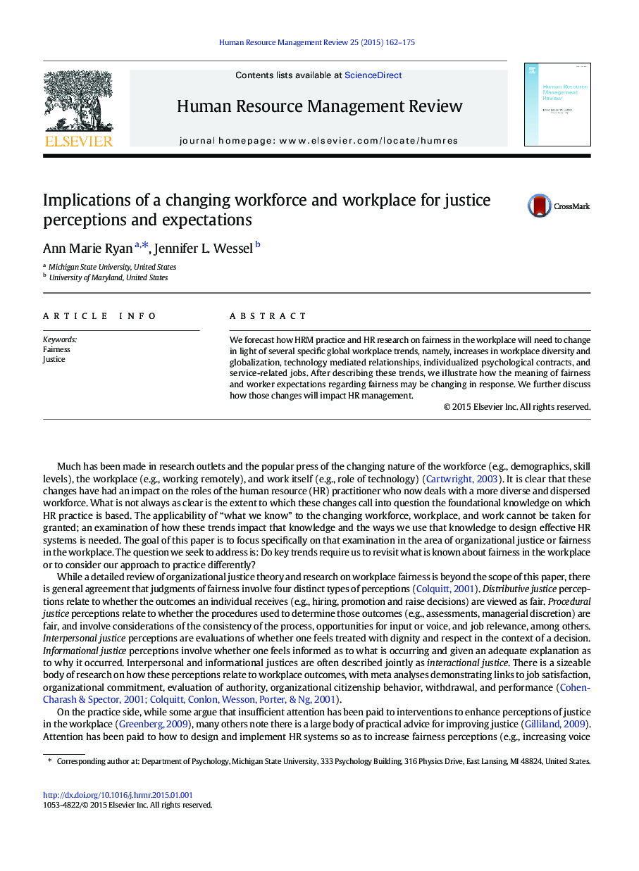 Implications of a changing workforce and workplace for justice perceptions and expectations