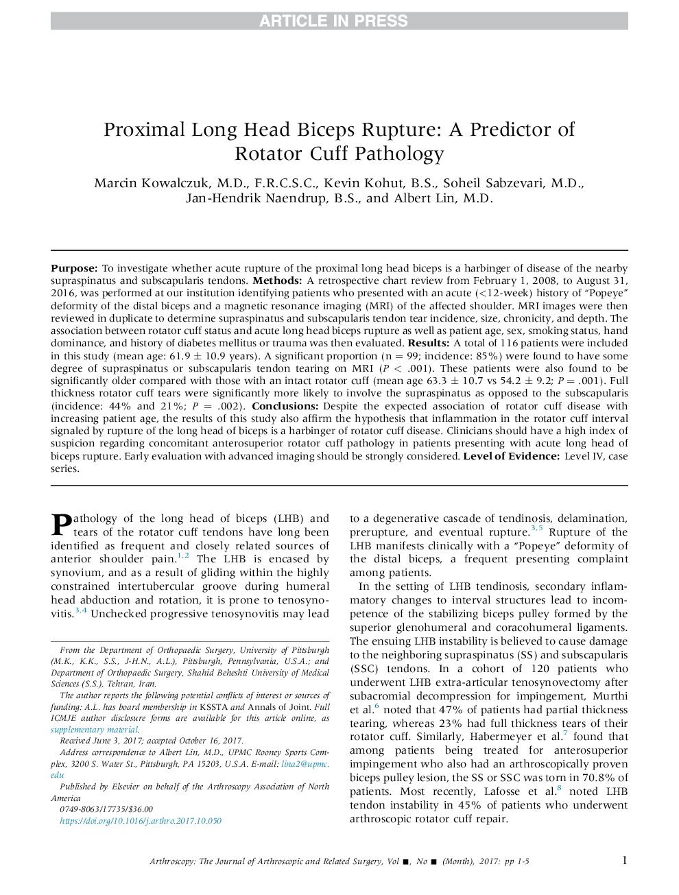 Proximal Long Head Biceps Rupture: A Predictor of Rotator Cuff Pathology