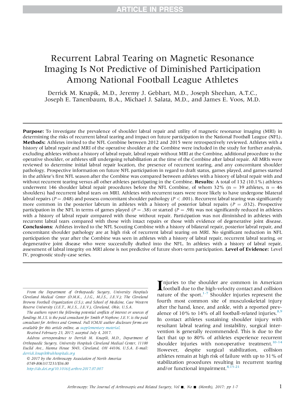 تکرار آزمایشی مجدد در تصویربرداری رزونانس مغناطیسی پیش بینی کننده مشارکت کاهش یافته در ورزشکاران لیگ ملی فوتبال نیست 