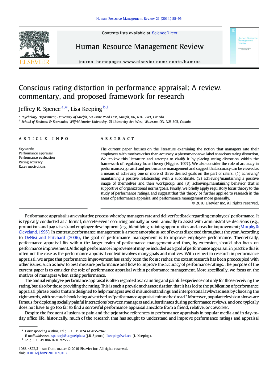 Conscious rating distortion in performance appraisal: A review, commentary, and proposed framework for research