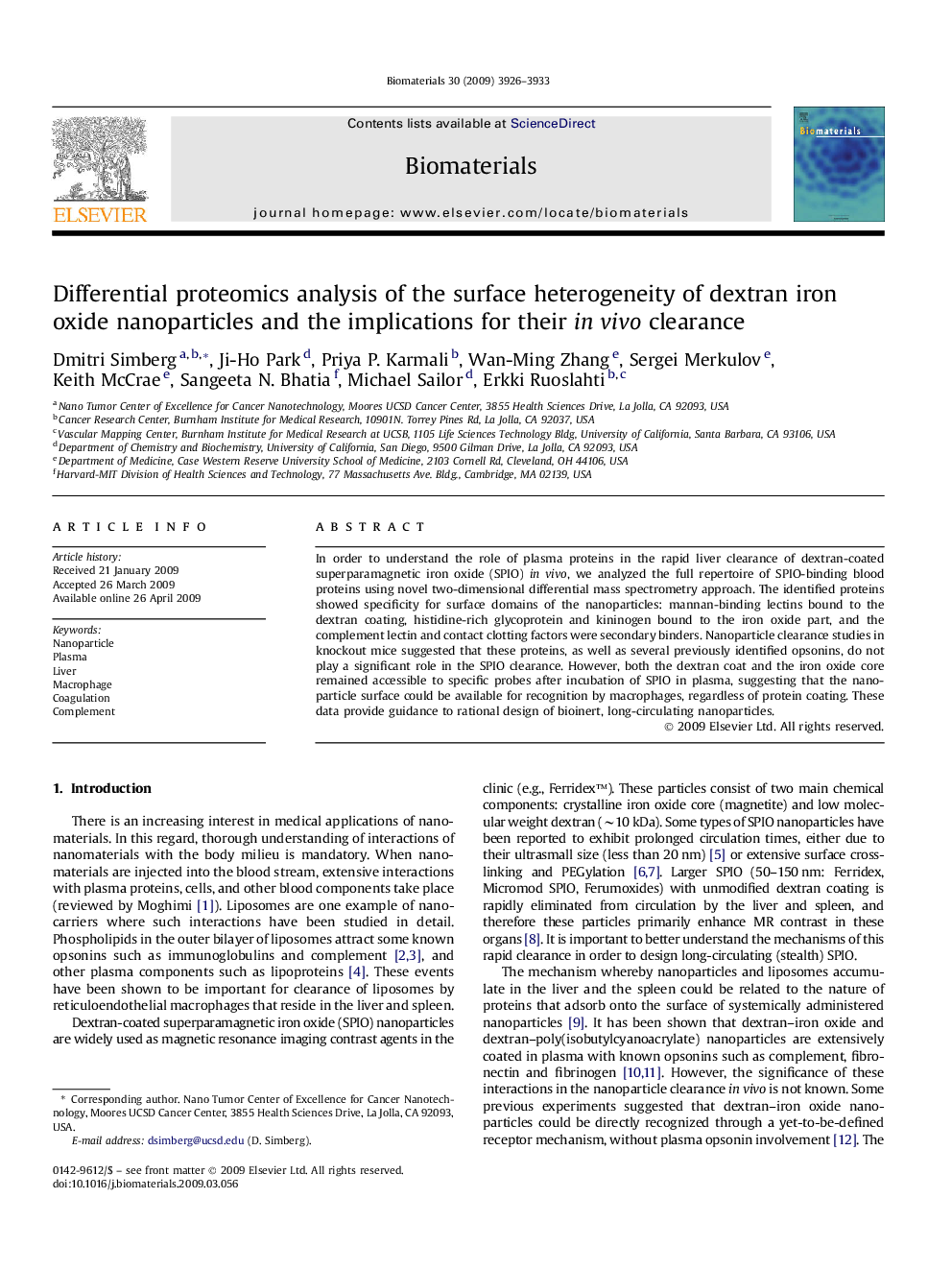 Differential proteomics analysis of the surface heterogeneity of dextran iron oxide nanoparticles and the implications for their in vivo clearance