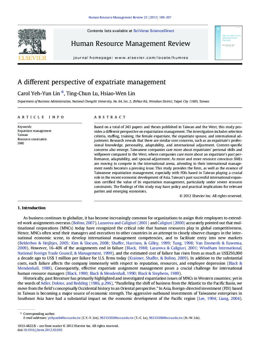 A different perspective of expatriate management