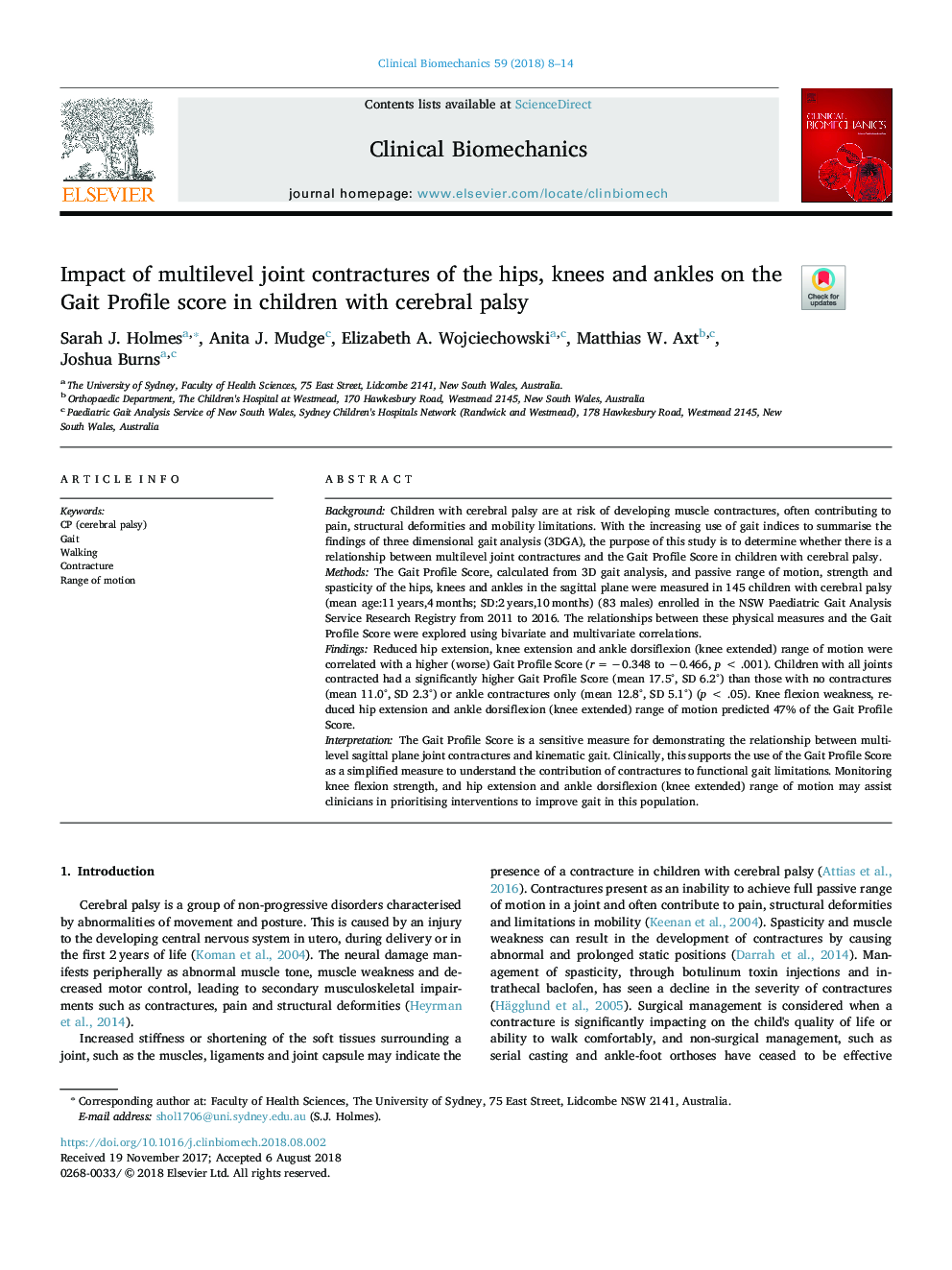 Impact of multilevel joint contractures of the hips, knees and ankles on the Gait Profile score in children with cerebral palsy