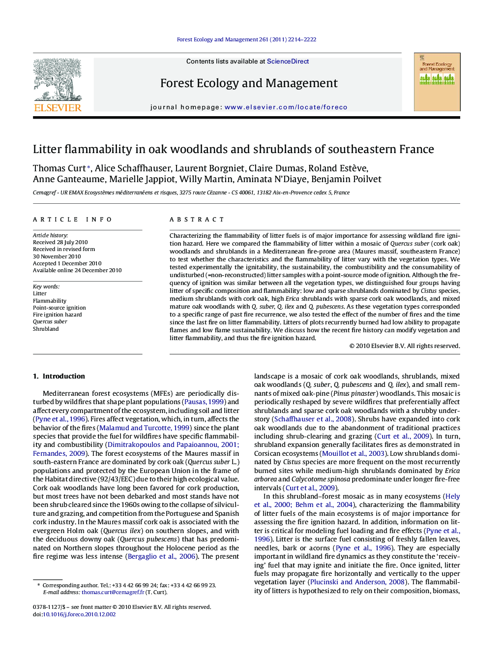 Litter flammability in oak woodlands and shrublands of southeastern France