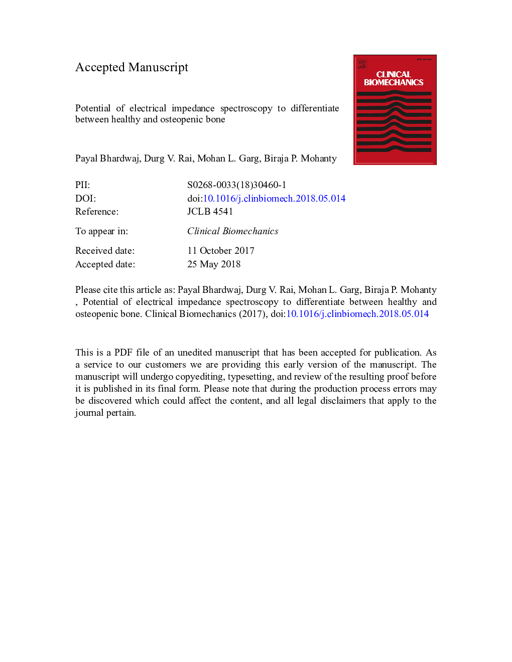 Potential of electrical impedance spectroscopy to differentiate between healthy and osteopenic bone