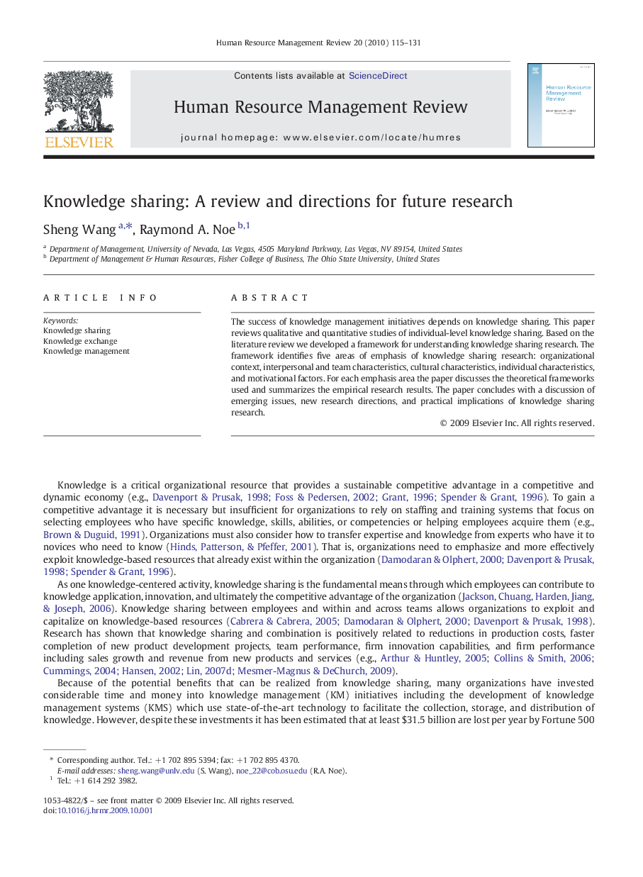 Knowledge sharing: A review and directions for future research