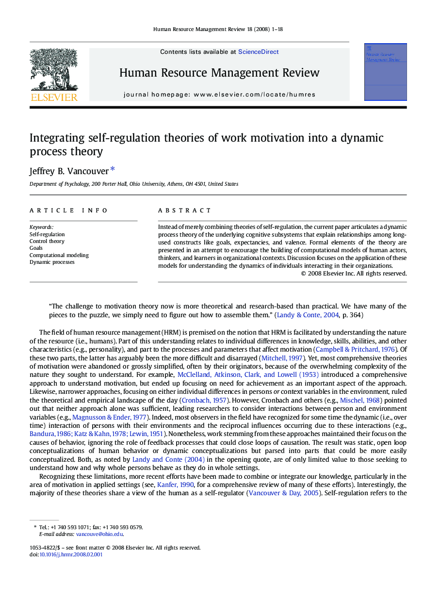 Integrating self-regulation theories of work motivation into a dynamic process theory