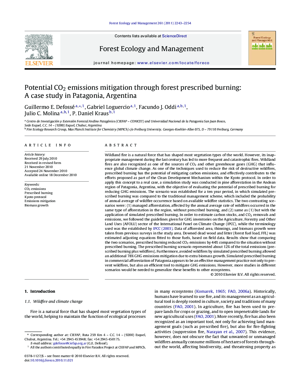 Potential CO2 emissions mitigation through forest prescribed burning: A case study in Patagonia, Argentina