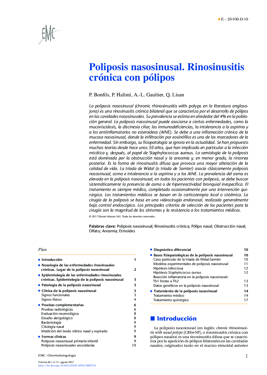 Poliposis nasosinusal. Rinosinusitis crónica con pólipos