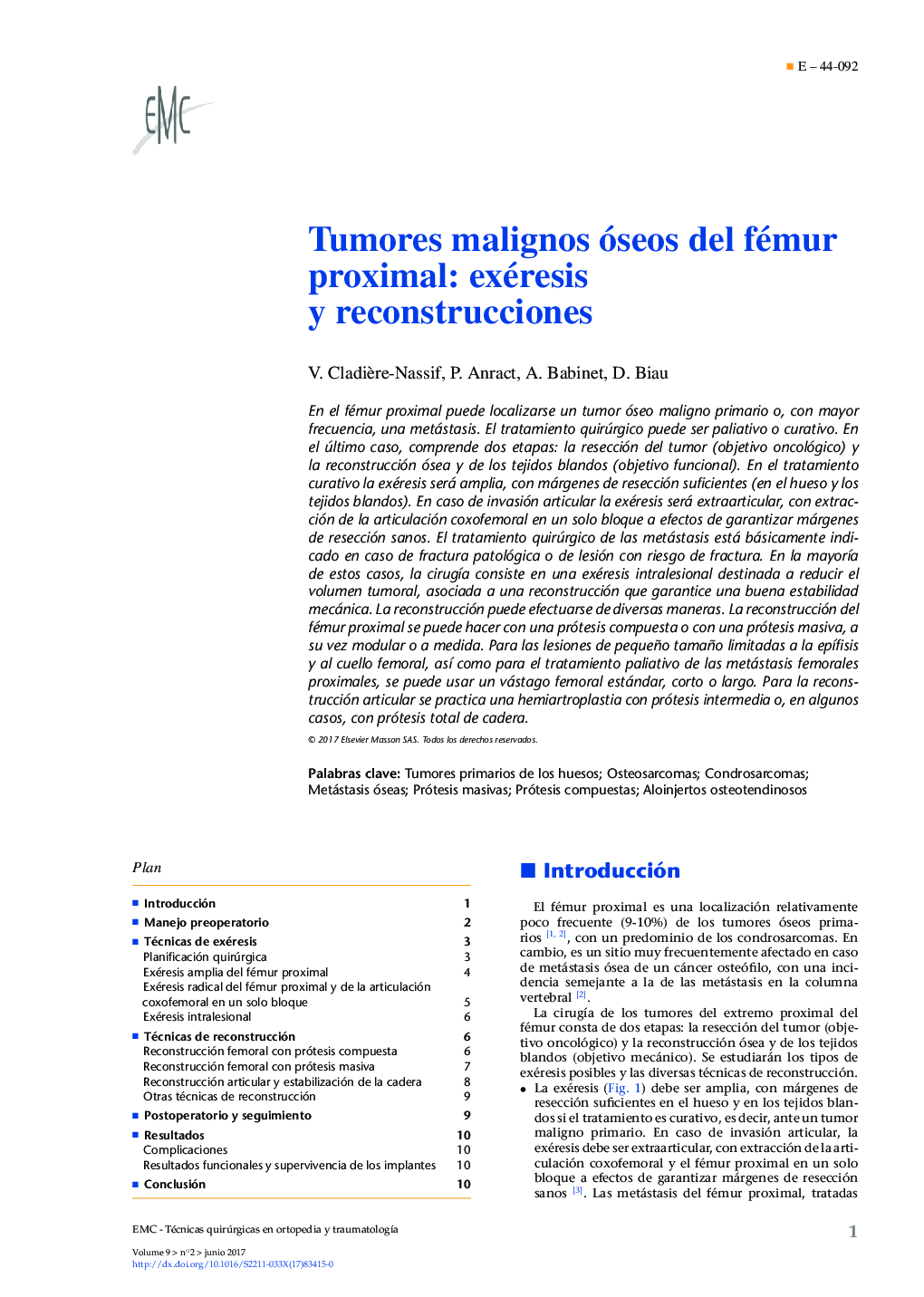 Tumores malignos óseos del fémur proximal: exéresis y reconstrucciones