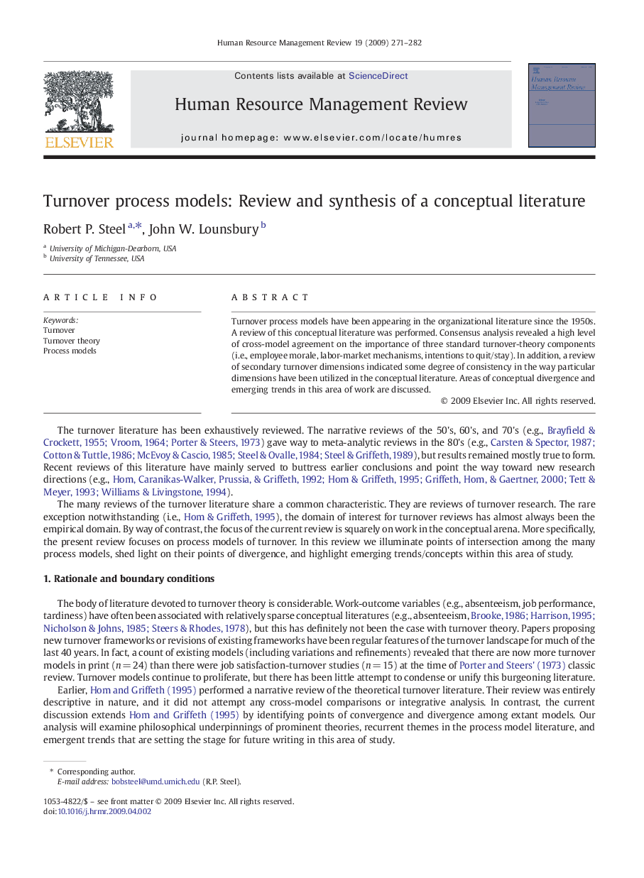 Turnover process models: Review and synthesis of a conceptual literature