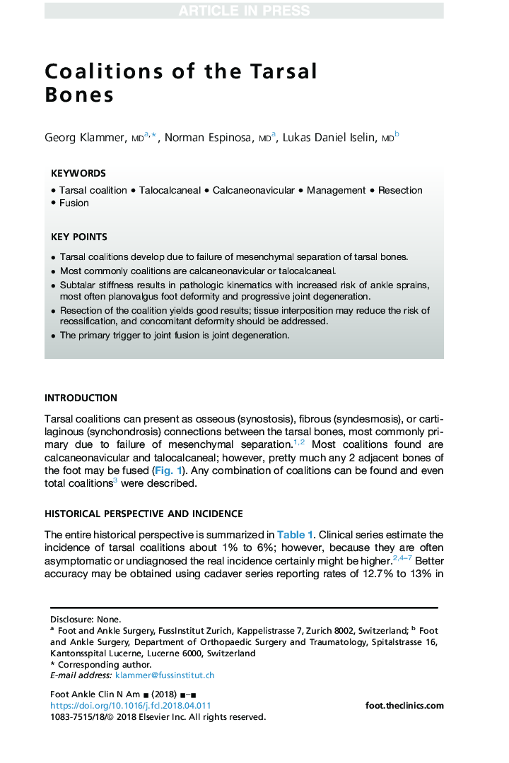 Coalitions of the Tarsal Bones