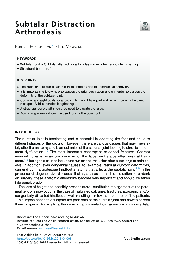 Subtalar Distraction Arthrodesis