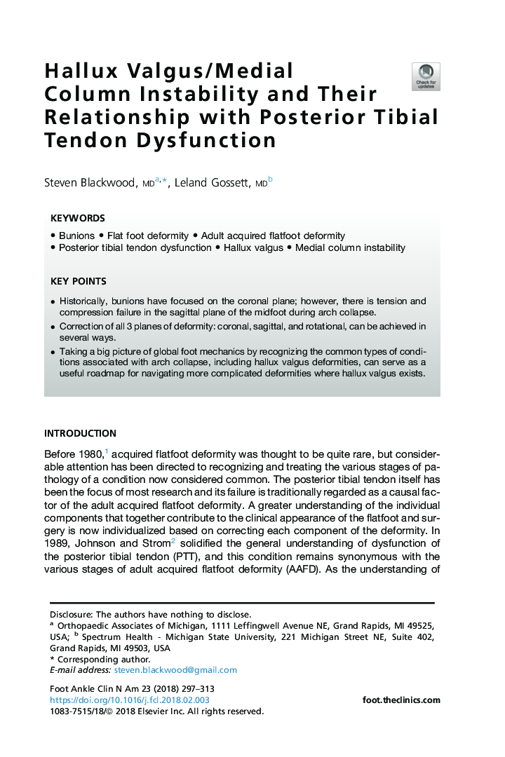 Hallux Valgus/Medial Column Instability and Their Relationship with Posterior Tibial Tendon Dysfunction