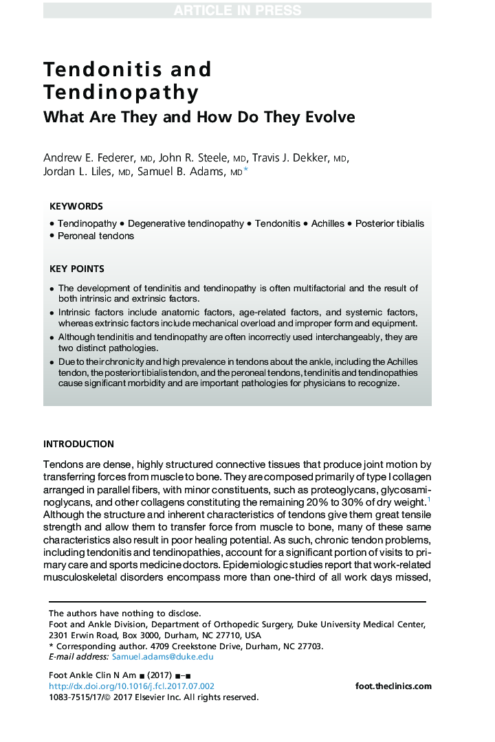 Tendonitis and Tendinopathy