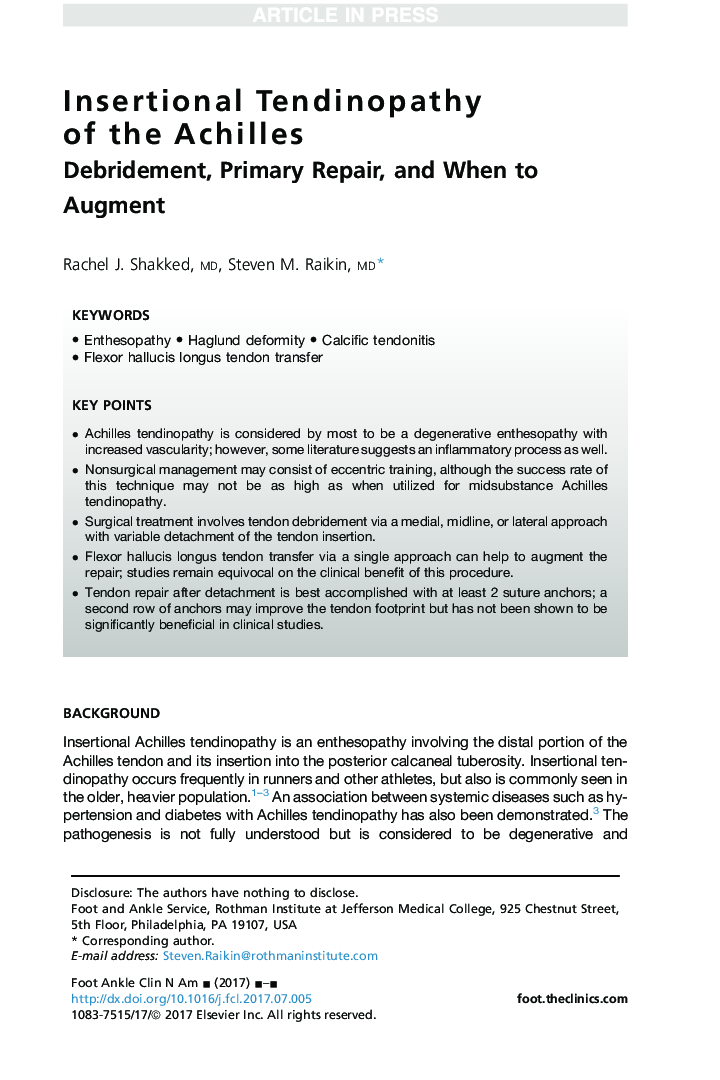 Insertional Tendinopathy of the Achilles