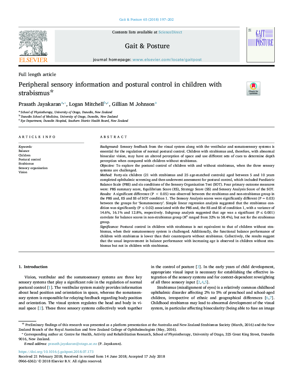 Peripheral sensory information and postural control in children with strabismus